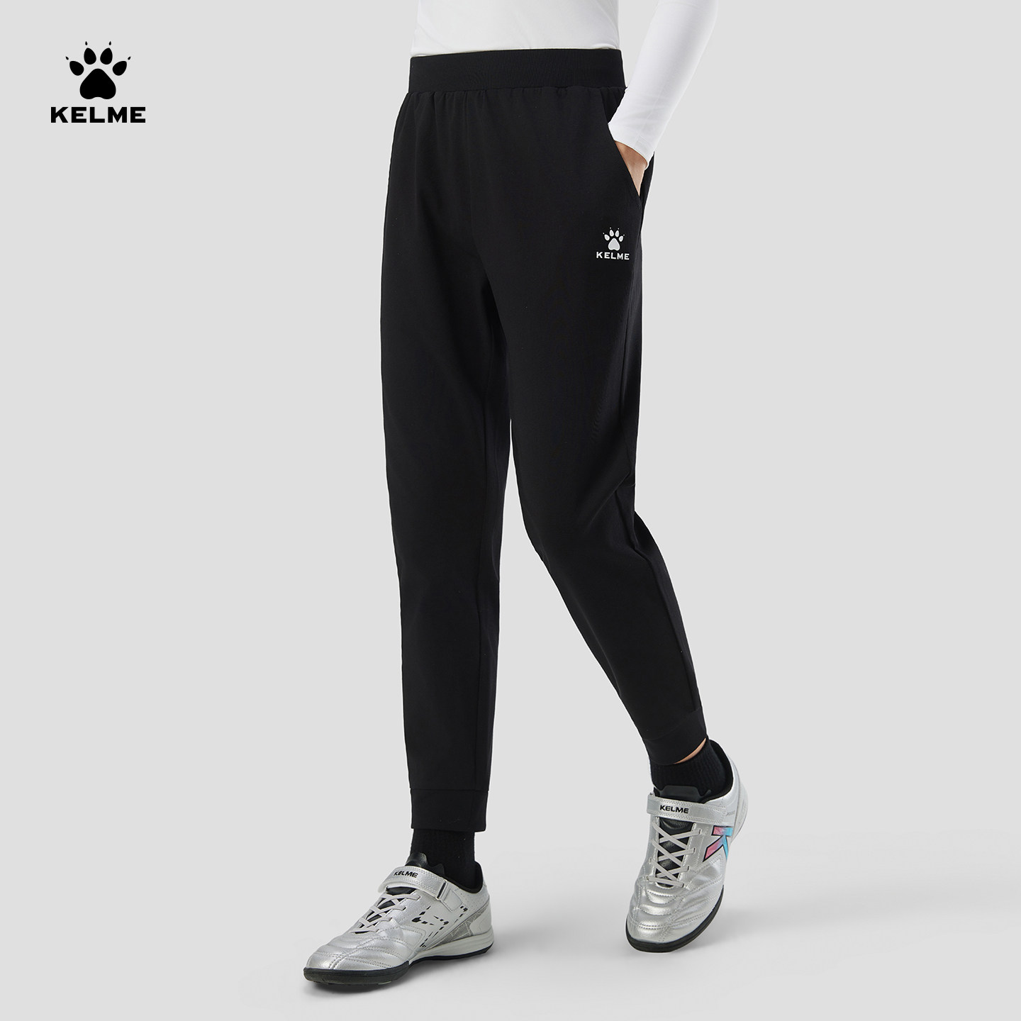 KELME/卡尔美儿童运动裤男女童秋季休闲跑步纯棉灰色束脚运动长裤