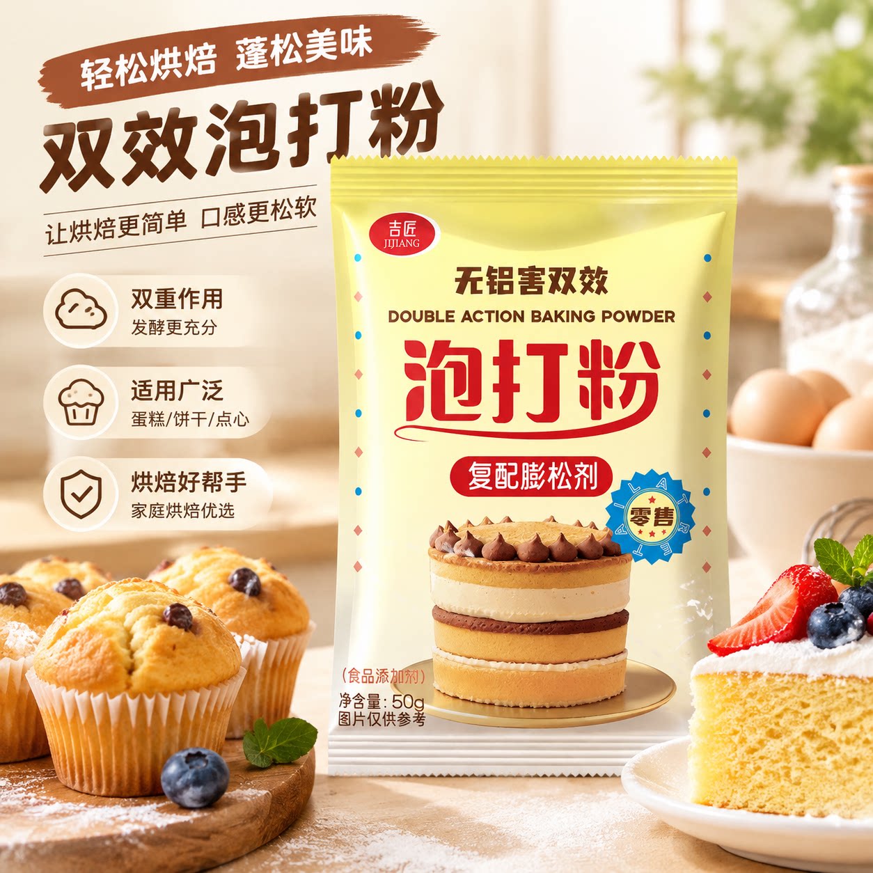 泡打粉食用家庭双效烘焙蛋糕家用小包装商用蓬松蛋糕发粉膨松剂