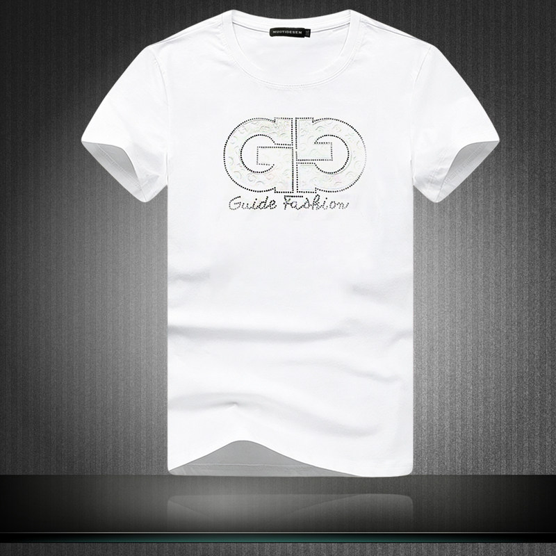 香港潮流男士短袖T恤印花烫钻体恤 夏季潮流半袖打底轻奢大码男装