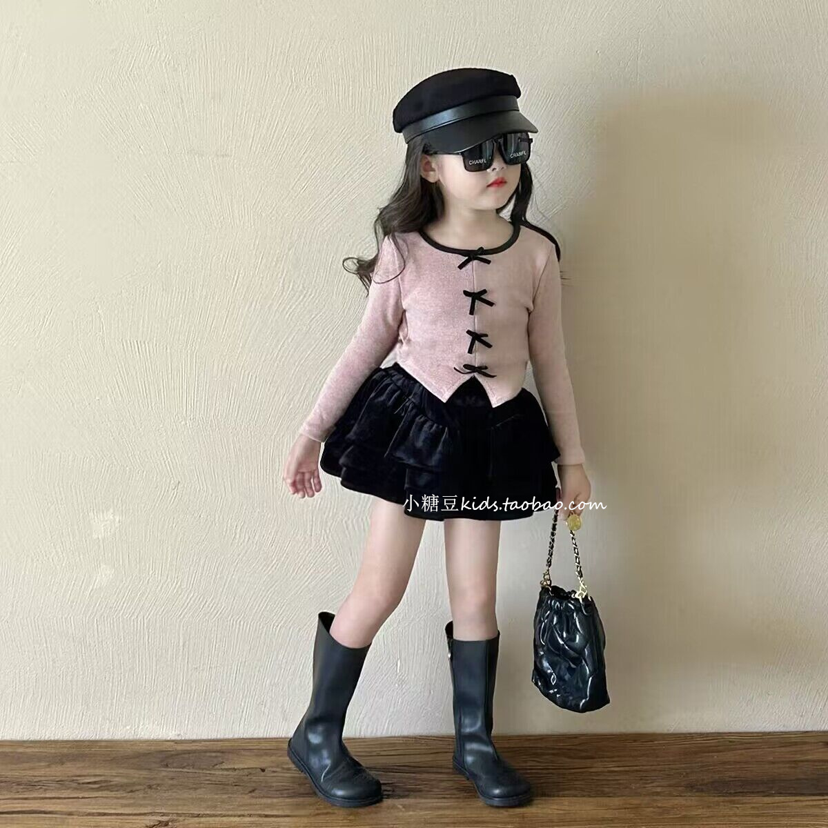 女童蝴蝶结针织衫打底衫