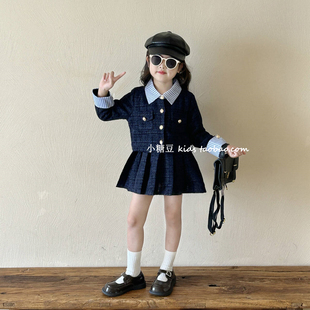 女孩气质学院风短裙两件套 新款 女童小香风外套百褶裙套装 2025秋季