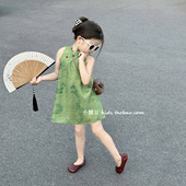 女童短袖 女孩古风挂脖背心裙汉服 新款 新中式 旗袍裙连衣裙2025夏季
