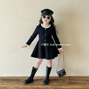 女童气质长袖小黑裙连衣裙2025秋季新款女孩高级感蓬蓬公主裙礼服