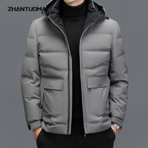 羽绒服男冬季2023年新款加厚保暖白鸭绒爸爸装夹克外套高端派克服