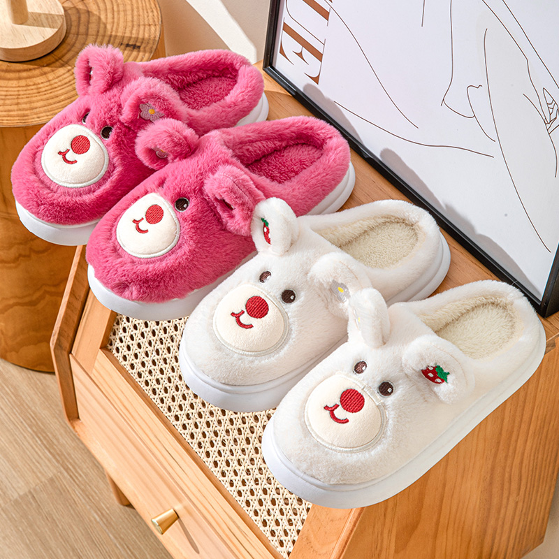 卡通情侣棉拖鞋女冬季厚底保暖毛毛绒加厚室内家居防滑踩屎感男士