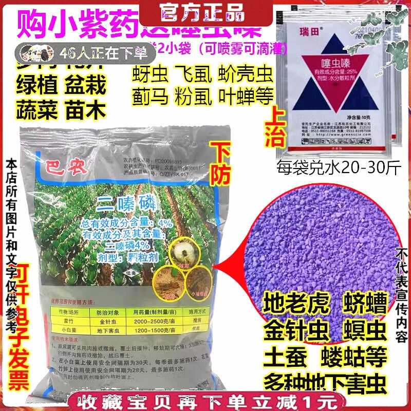 多肉花卉绿植苗木蚜虫蚧壳虫金针虫地老虎小紫药二嗪磷颗粒杀虫剂
