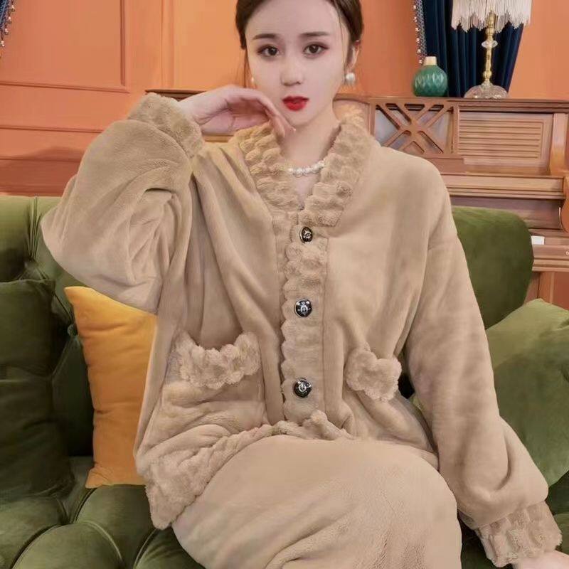 法兰绒睡衣女冬季保暖加