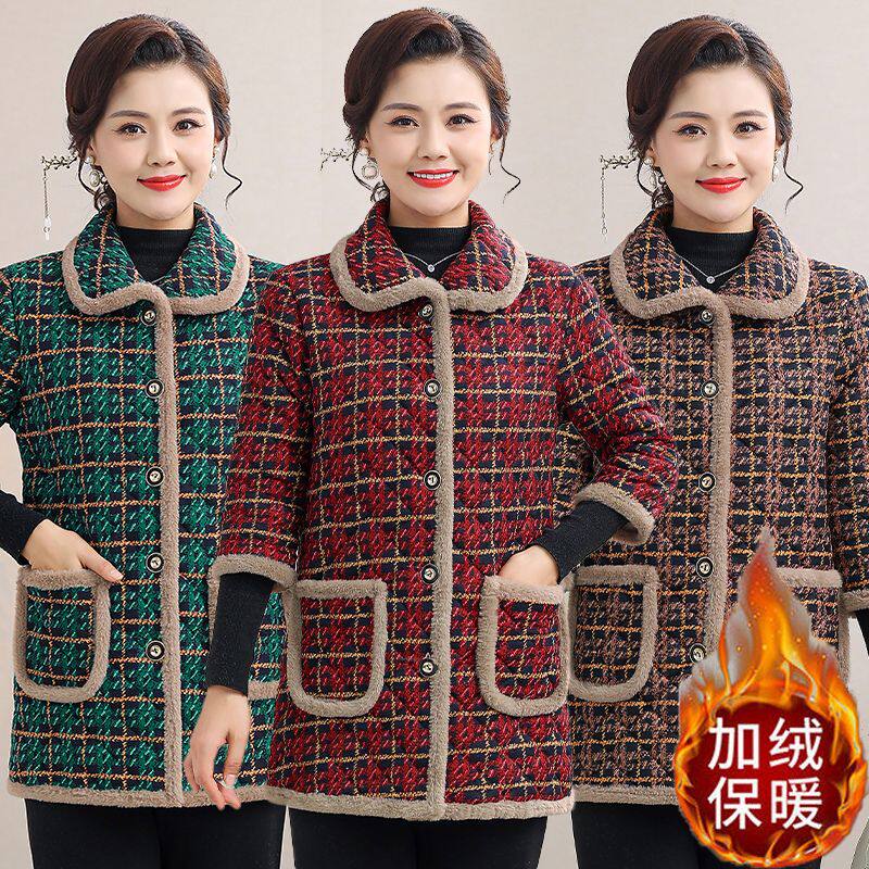 妈妈中长款七分袖棉衣马