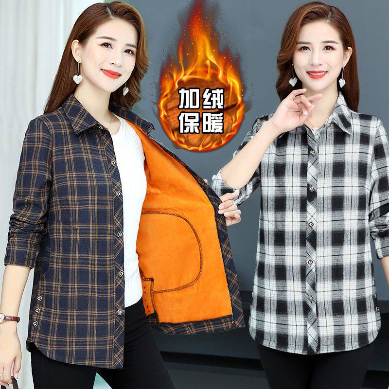爆款女中年加绒格子外套