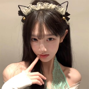 纯欲风白色性感蕾丝猫耳朵铃铛发箍女辣妹风发卡头箍日系洗脸头饰