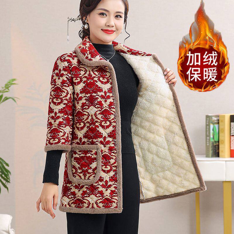 妈妈冬季加绒加厚中长款