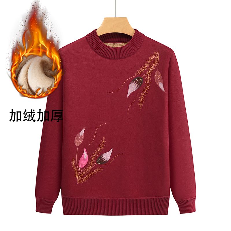 中老年毛衣女加绒加厚针