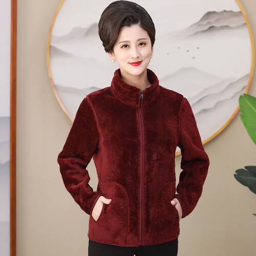 双面穿摇粒绒外套女春秋款妈