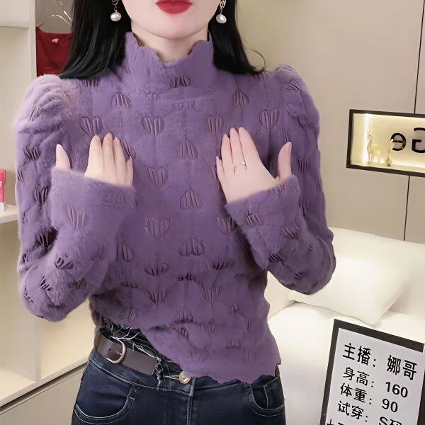 加绒磨毛法式半高领套头