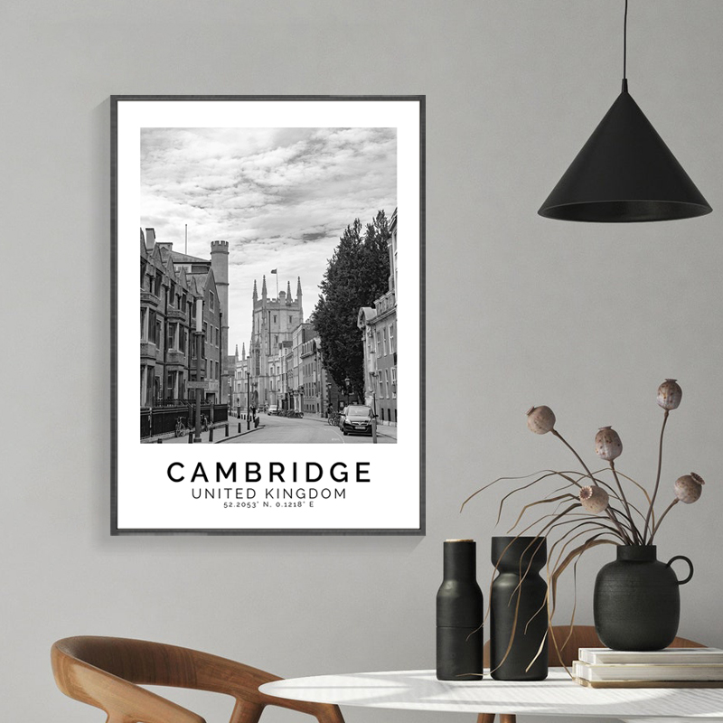 英国城市装饰画客厅背景墙画卧室壁画伦敦剑桥牛津诺丁汉黑白挂画