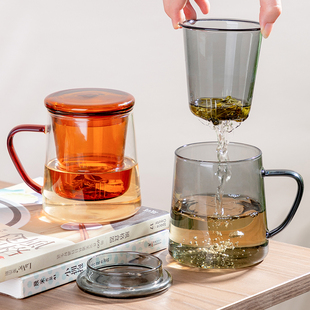 玻璃茶水分离杯茶杯泡茶杯办公室喝水杯子茶道杯茶水杯男士喝茶杯