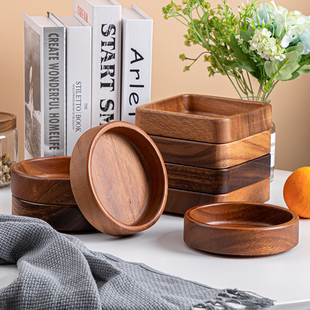 木盘子日式木质果盘实木相思木圆形糕点甜品零食点心干果盘可堆叠