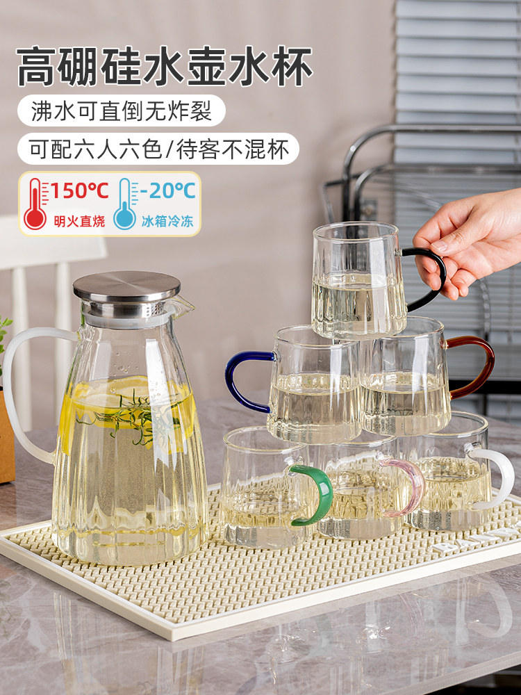凉水壶玻璃耐高温防爆加厚家用大容量饮用水壶喝杯茶壶套装冷水壶