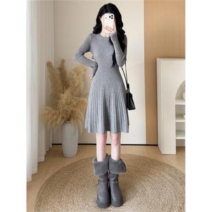 秋冬新款 打底小个子毛衣a字毛衣裙 内搭针织连衣裙女小黑裙短款