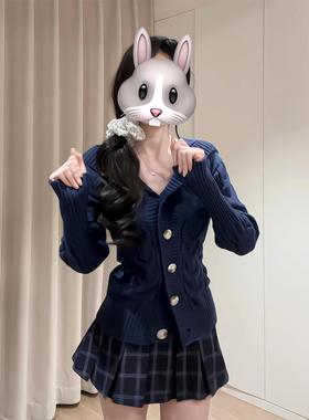 韩系学院风麻花针织开衫女秋冬高级感修身小个子短款连帽毛衣外套