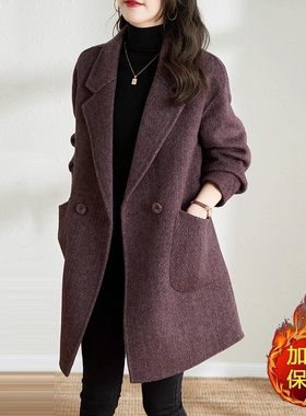 毛呢西装外套女士春秋冬季2025年新款加棉加厚小个子中长呢子大衣