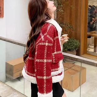 秋冬季 红色外套女小香风爆款 小个子羊羔毛本命年衣服 已出货 夹棉