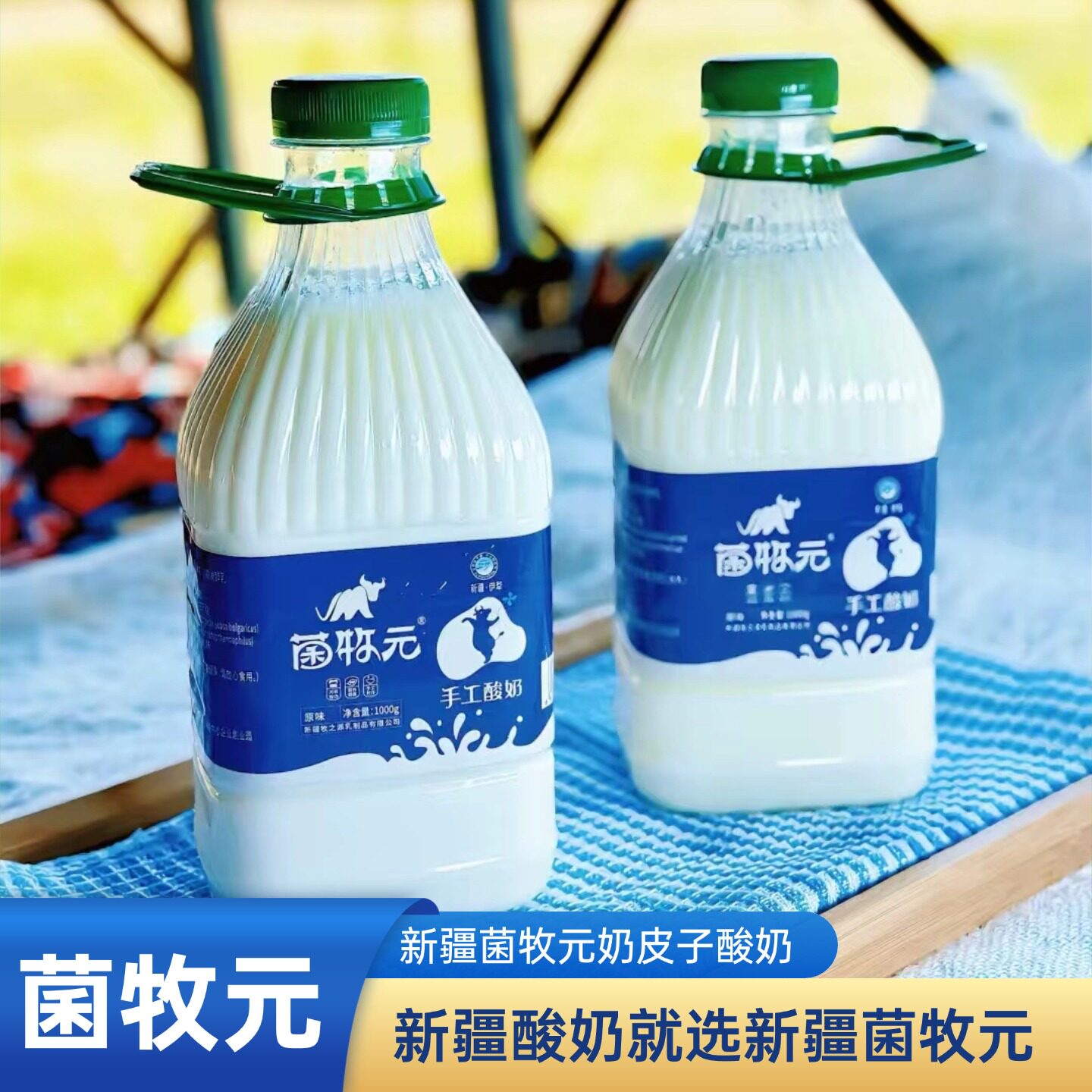 新疆菌牧元手工酸奶1kg桶装原味酸奶全脂风味发酵乳【顺丰空运】