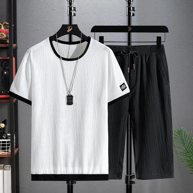 干活穿的衣服耐脏耐磨套装男士夏季薄款休闲跑步运动百搭时尚套装