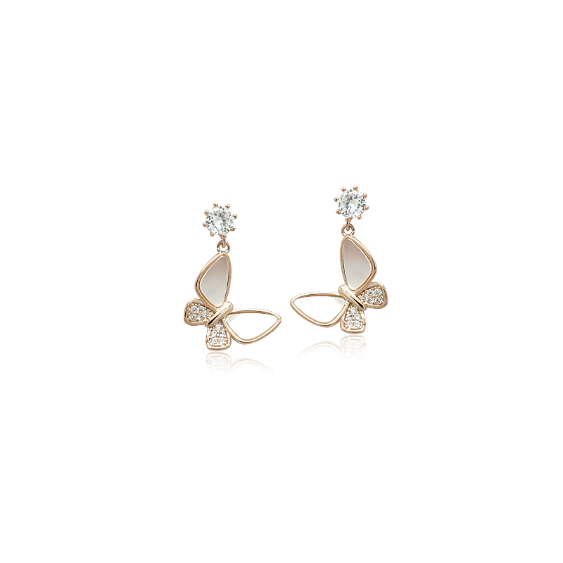 锆石蝴蝶耳环珍珠贝母