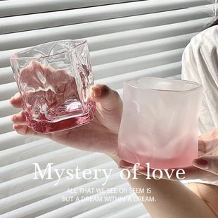 玻璃杯杯子ins磨砂酒杯高创意复古颜值家用水杯少女氛围感小众