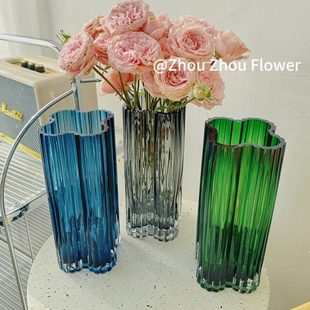 饰品高级 透明高玻璃花瓶百合轻奢原色富贵竹摆件水养玫瑰感颜值装