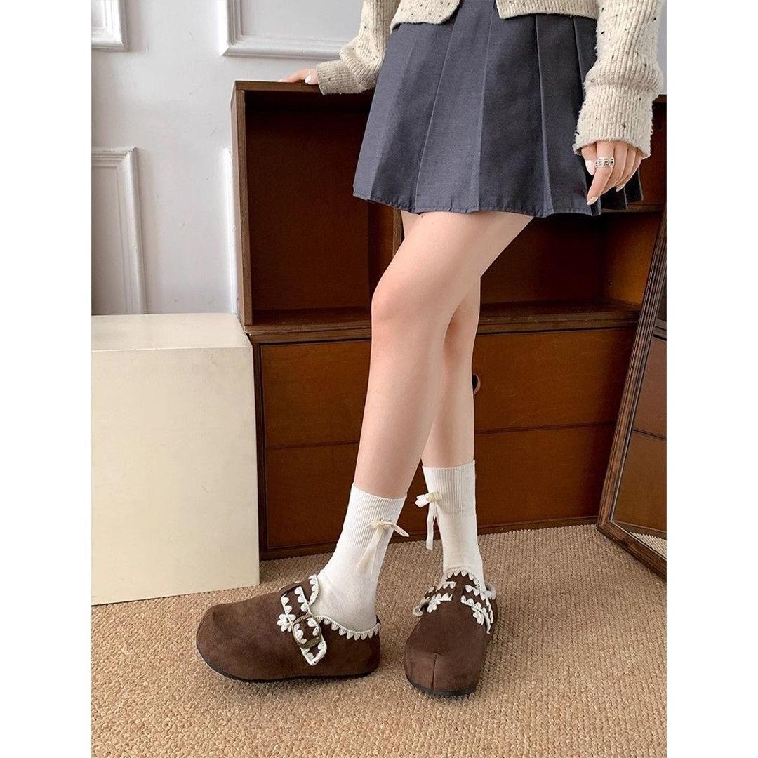 百搭懒一脚蹬拖鞋20人2冬5秋厚新款网红复古风底头包半拖鞋女外穿