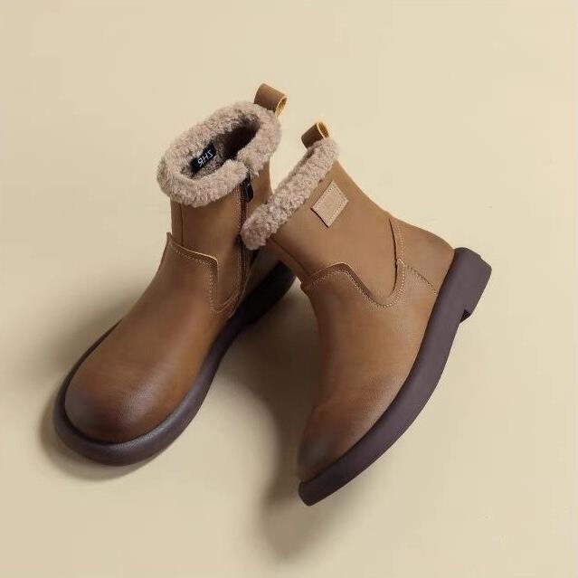 厚底高毛毛加绒保暖短靴女2年丑025秋雪冬季新款萌时尚百搭地增靴