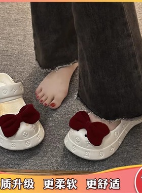 可爱洞蝶结拖鞋款女款外穿2024蝴年新厚底两穿沙滩鞋洞79775鞋包