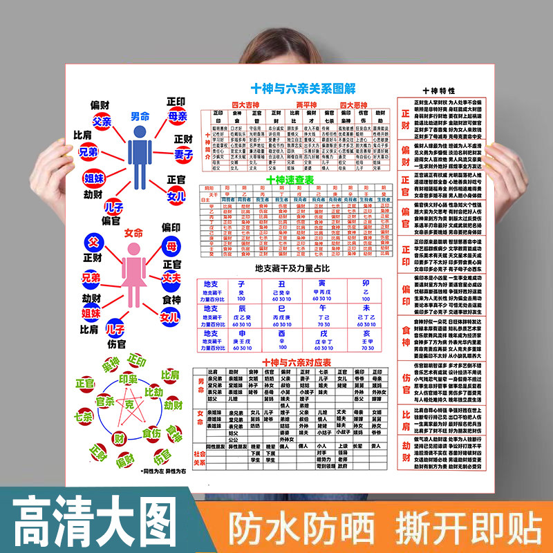 天干地支及六亲关系图易学挂画图国学pp胶油画布