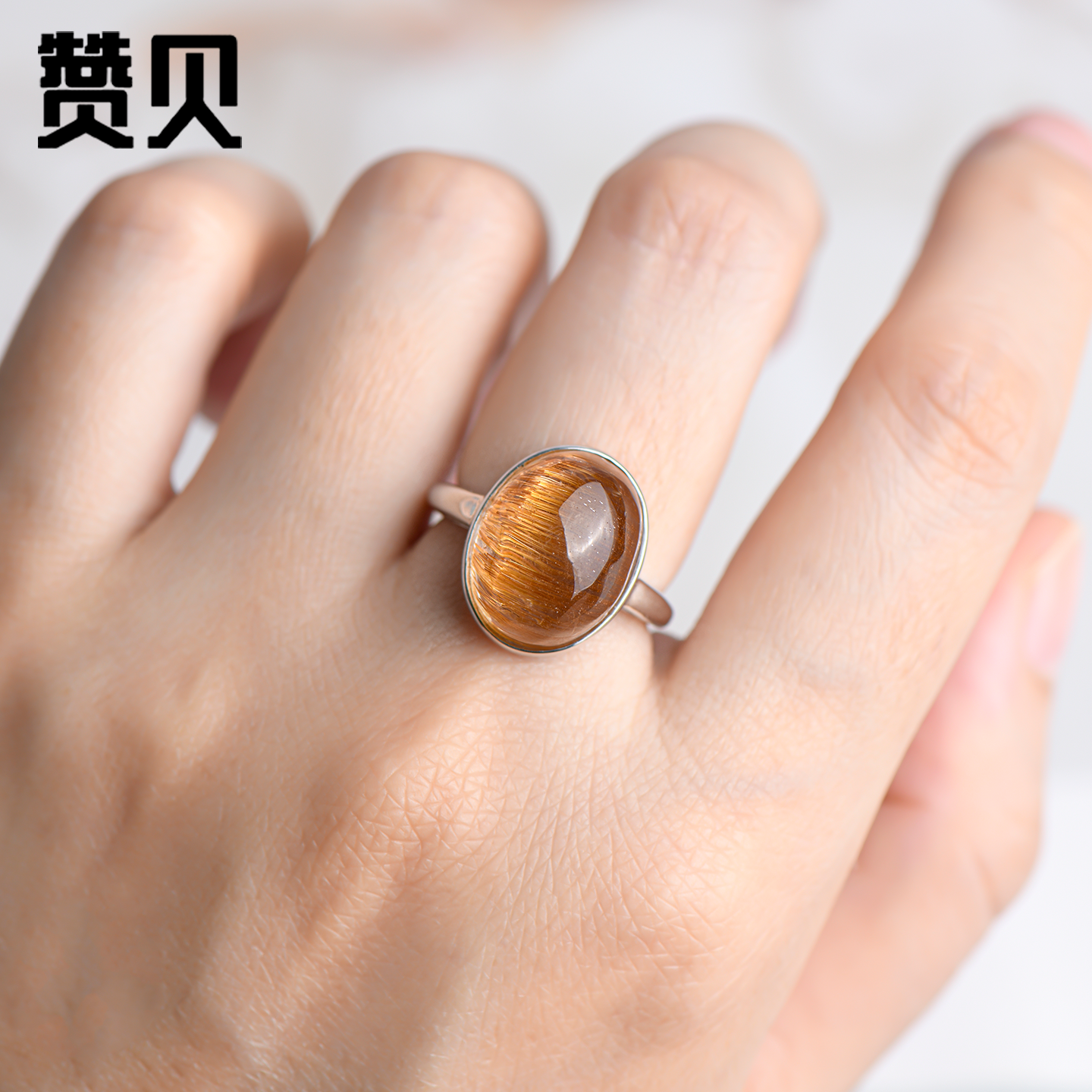 珍藏级天然金发晶戒指女钛晶戒指