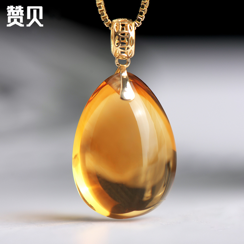天然黄水晶吊坠女18k金巴西黄水晶项链毛衣链生日礼物送老婆