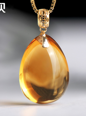 天然黄水晶吊坠18k金黄晶毛衣链