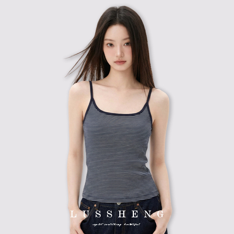 鹿笙笙辣妹条纹吊带背心女带胸垫显瘦可内搭外穿修身显瘦短款上衣