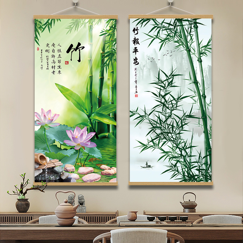 竹子玄关装饰画新中式竹报平安入户过道走廊茶室楼梯壁画风景挂画图片