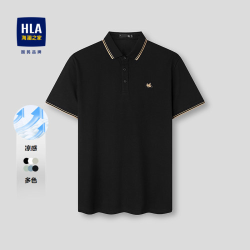 HLA/海澜之家短袖POLO衫2025夏季新款撞色微弹中年爸爸半袖上衣男