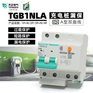 天正电气A型双曲线漏保TGB1NLA 1P+N 3P+N 40A充电桩漏电保护开关