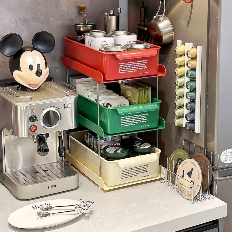 咖啡角桌面收纳盒抽屉式办公茶水间布置收纳架胶囊咖啡茶包置物架