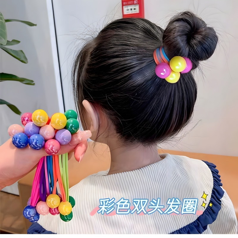 韩版儿童糖果色发圈扎马尾长皮筋发绳圆球彩虹色头绳公主头饰皮筋