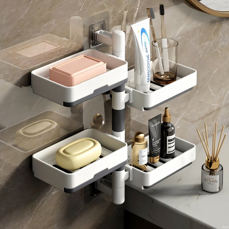 肥皂盒免打孔香皂架卫生间置物架旋转壁挂式沥水高档厕所家用多层