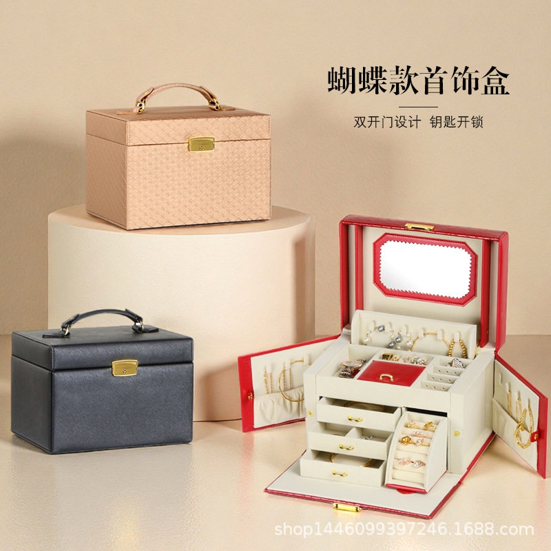欧式奢华首饰盒带锁韩版丝绒盒化妆收纳盒项链礼品盒木质