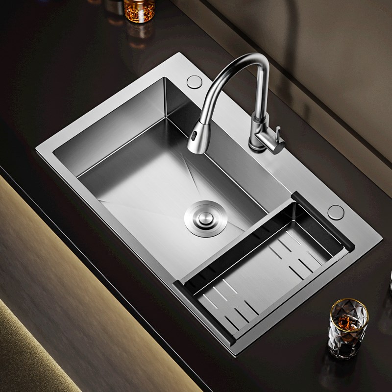 304不锈钢厨房水槽大单槽 家用台上sus304洗菜盆 洗手盆 洗手池