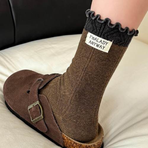 咖色袜子女款美拉德色系堆堆袜