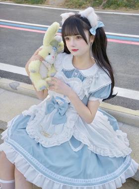 【Matcha芝士】现货原创小贝拉蓝色op Lolita连衣裙刺绣可爱围裙