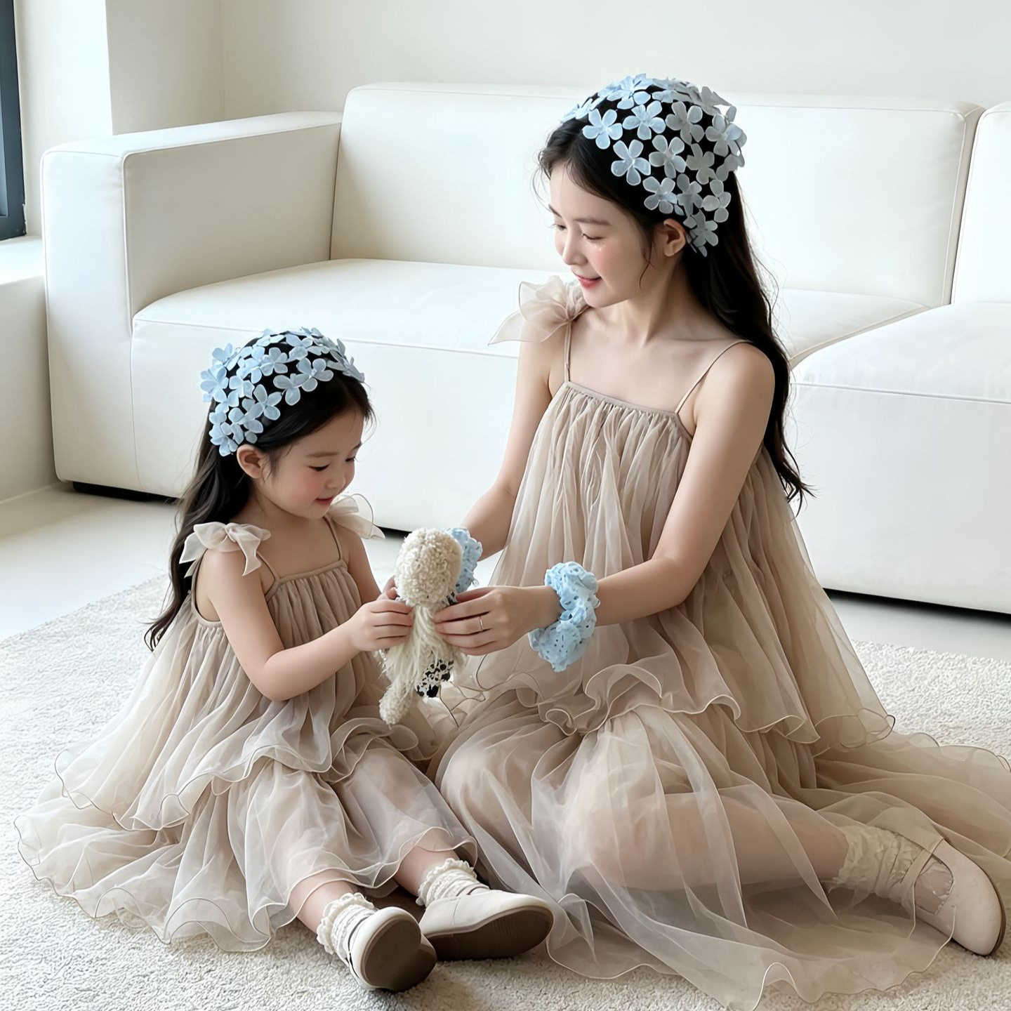 亲子装母女同款生日礼服裙百搭超仙蓬蓬纱裙女童公主裙吊带网纱裙